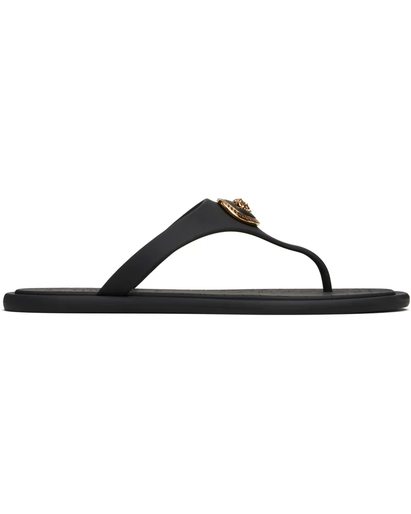 Versace Black Alia Rubber Flat Sandals 1b00v-black-gold