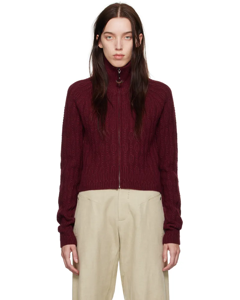 Hyein Seo Burgundy Cropped Knit Sweater Burgundy