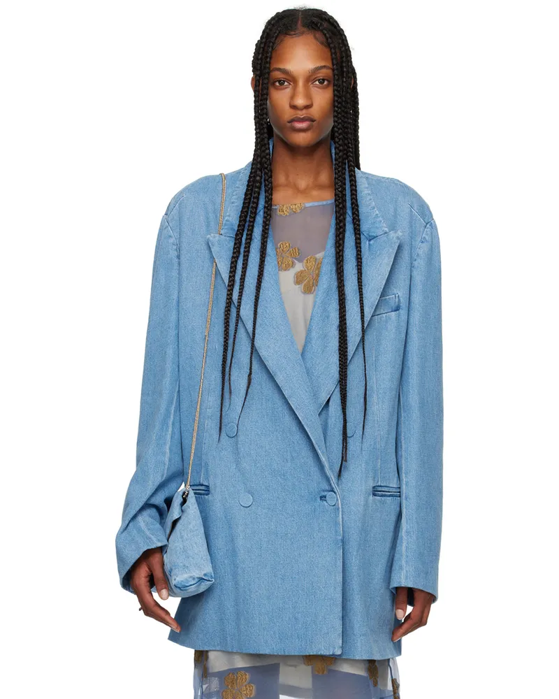 Dries van Noten Blue Oversized Denim Blazer 514