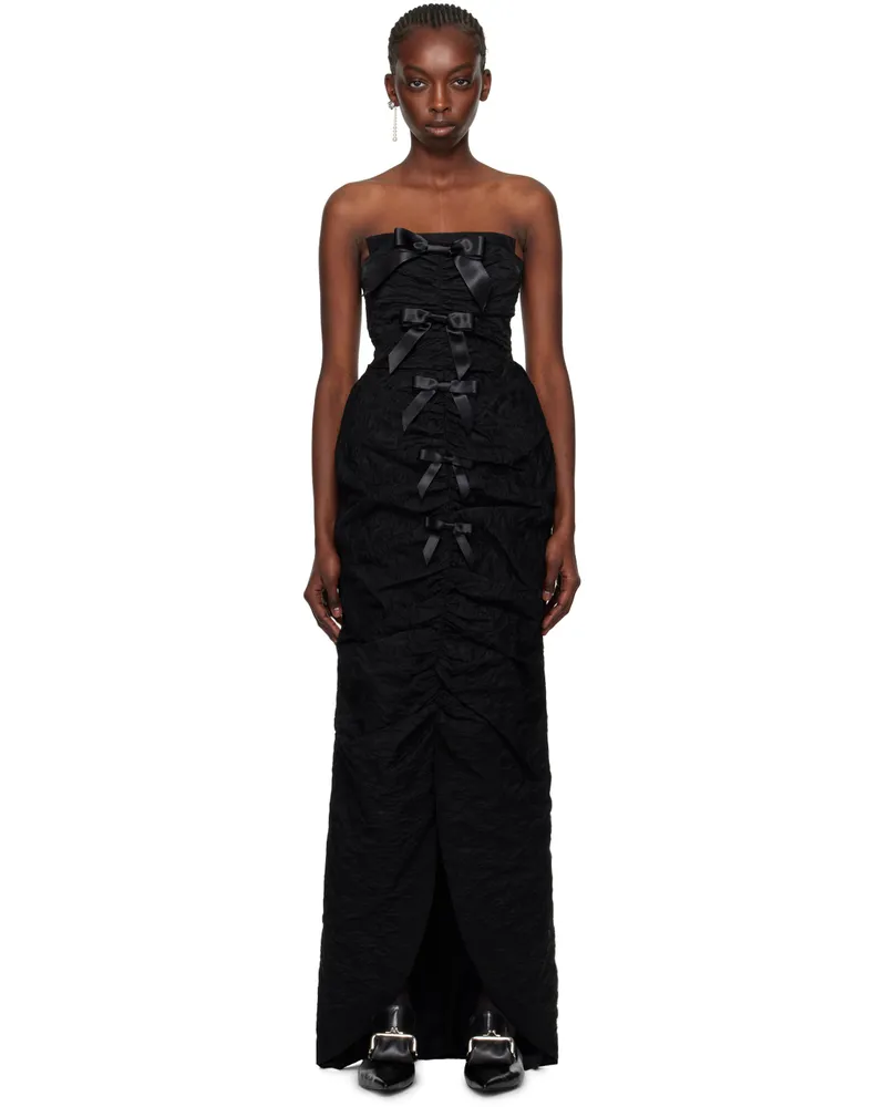 SHUSHU/TONG Black Shirred Sheath Maxi Dress Ba100