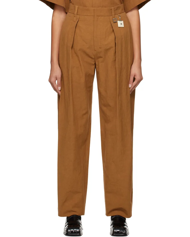 Wooyoungmi Tan Pleated Trousers Camel