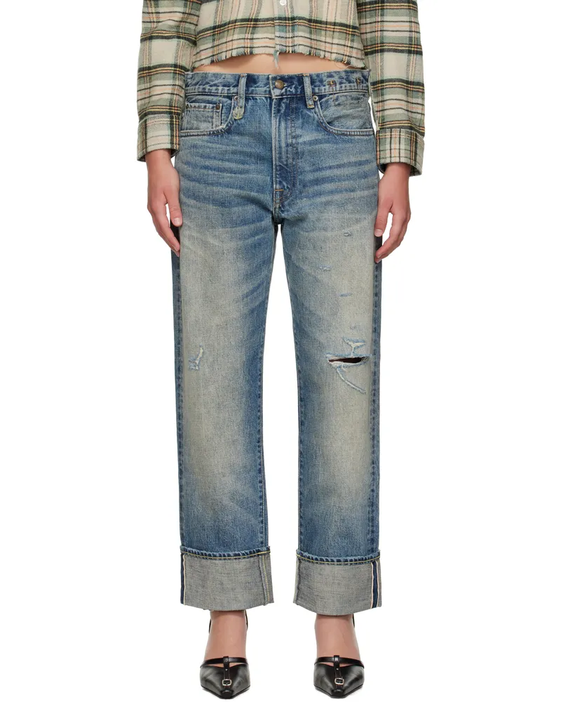 R13 Blue Cuffed Boyfriend Jeans Estin