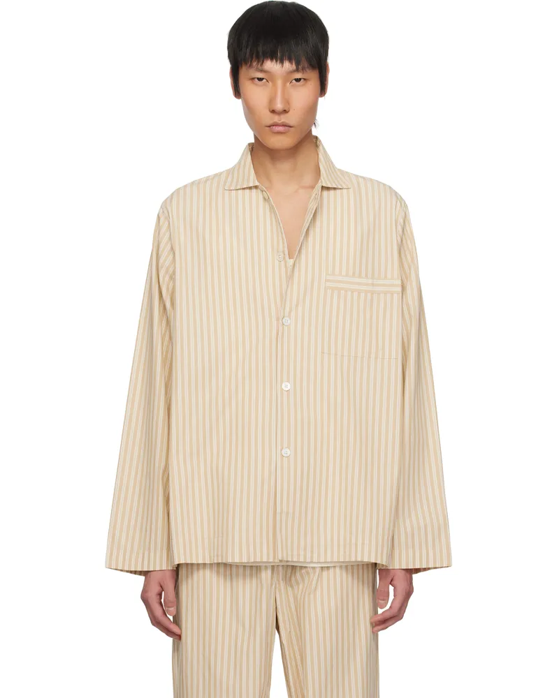 TEKLA Tan & Beige Poplin Long-Sleeved Pyjama Shirt Corinth
