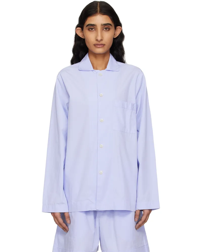 TEKLA Blue Poplin Long-Sleeved Pyjama Shirt Shirt