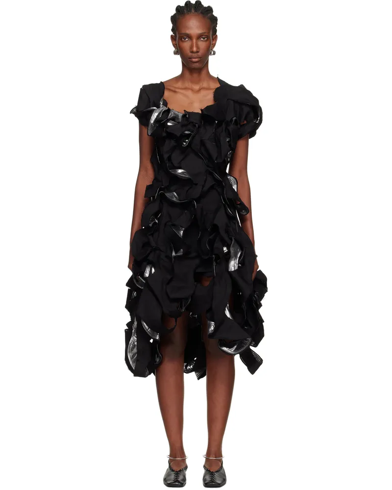 Yohji Yamamoto Black & Gunmetal Cut-Out Midi Dress 1