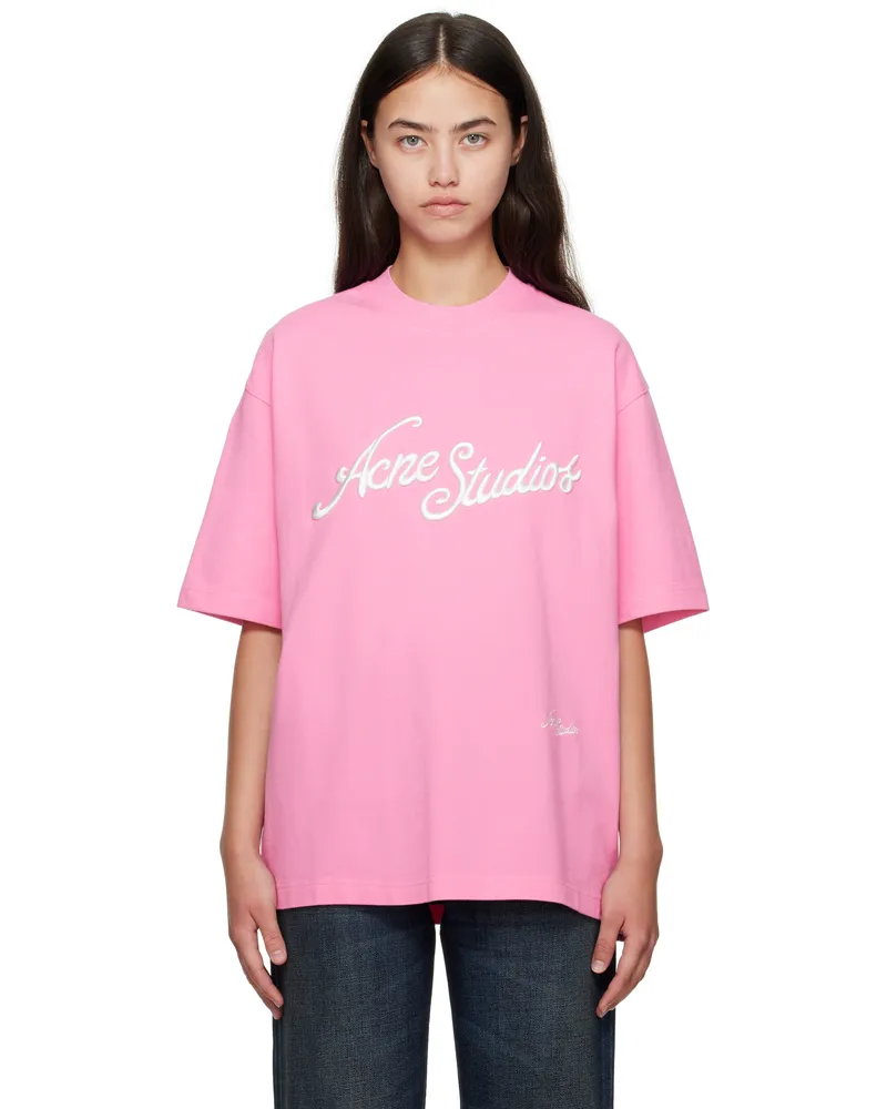 Acne Studios Pink Relaxed Fit Logo T-shirt Bp5
