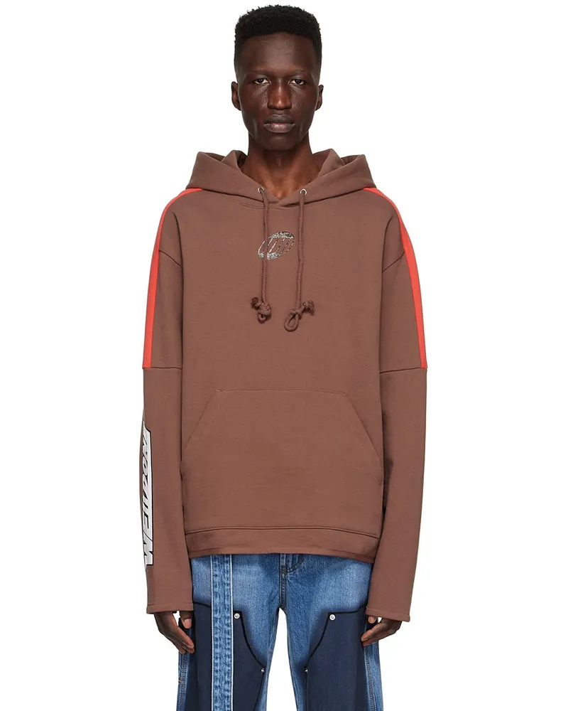 WE 11 DONE Brown Cotton Hoodie Brown