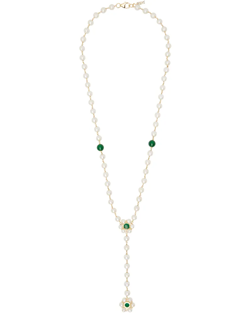 VEERT The Macro Flower Pearl Rosary' Necklace Yellow