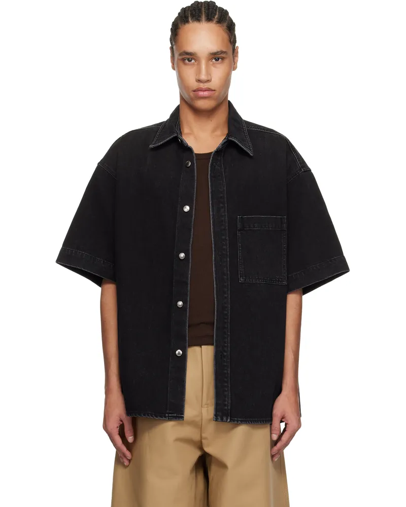 Wooyoungmi Black Palm Tree Denim Shirt Black875b