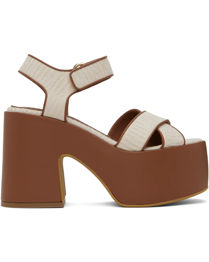 Moschino Beige & Brown Logo Heeled Sandals 10a