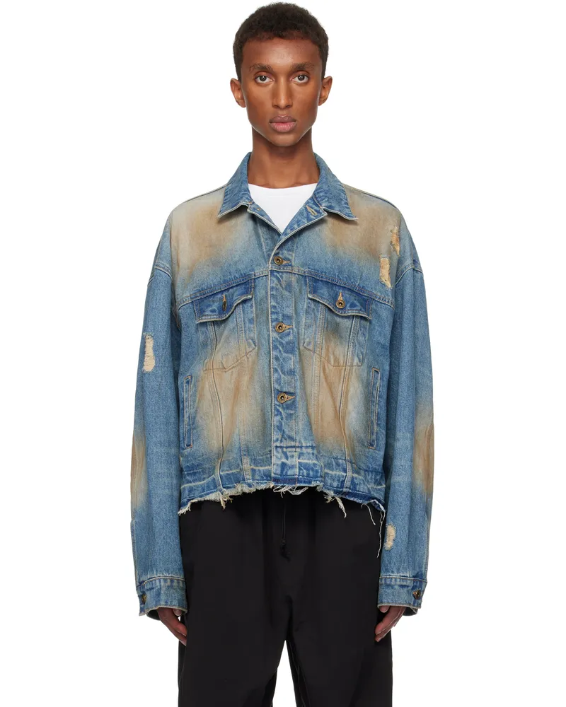 WE 11 DONE Blue Distressed Denim Jacket Blue
