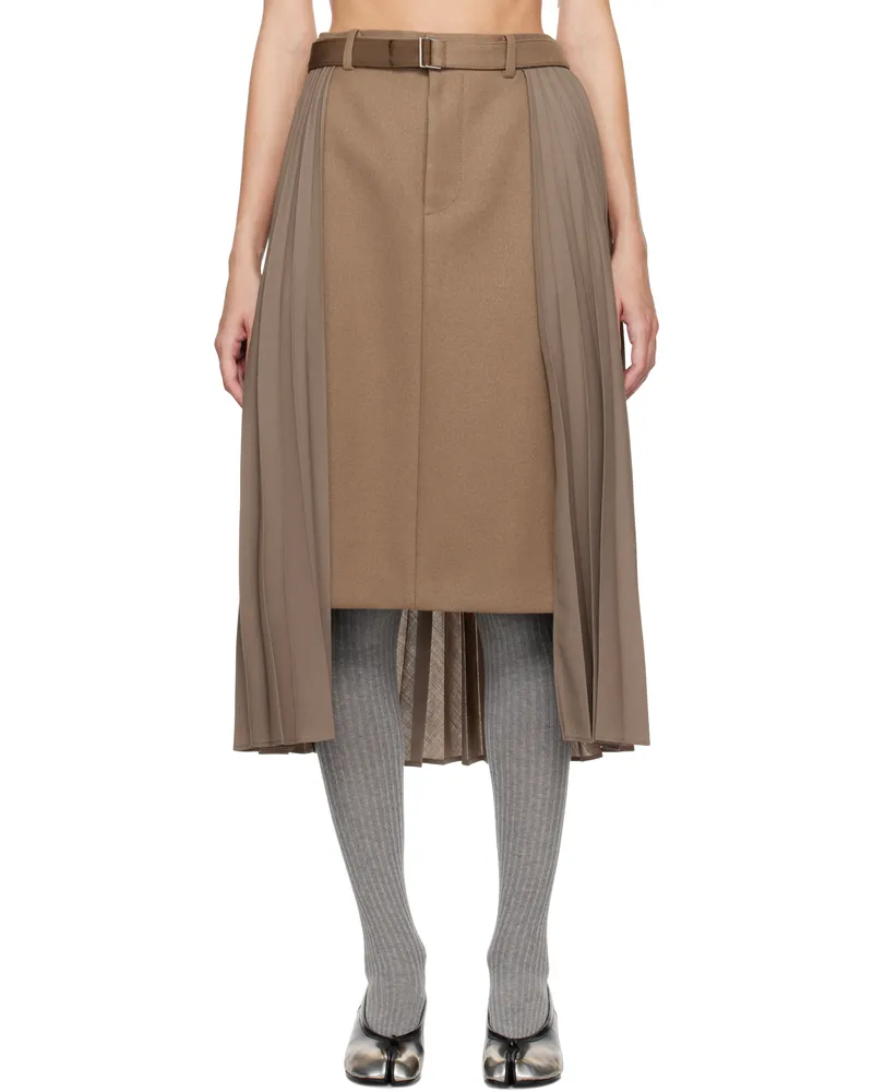 Sacai Khaki Suiting & Wool Melton Midi Skirt 651
