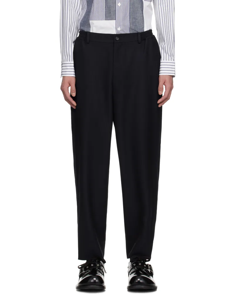 Comme des Garçons Navy Wool Kersey Trousers 1