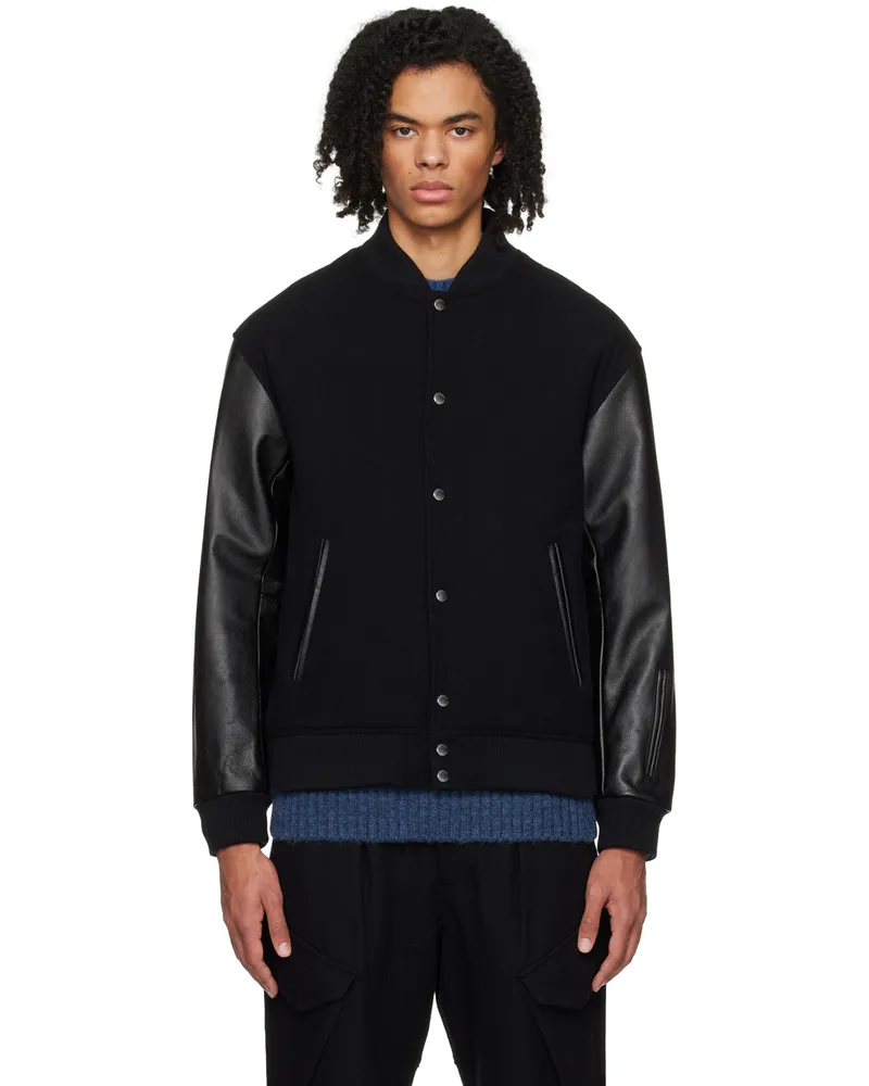 SOPHNET. Black Varsity Bomber Jacket Black