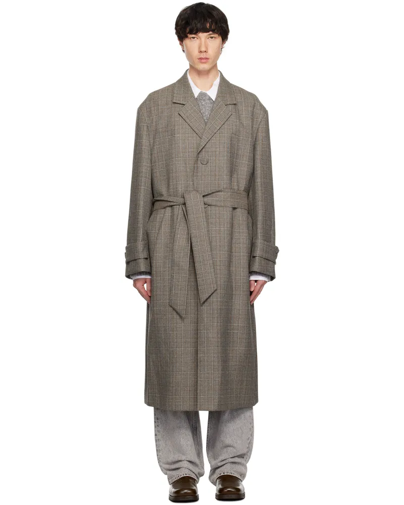 Wooyoungmi Beige Check Belted Single Coat 902e