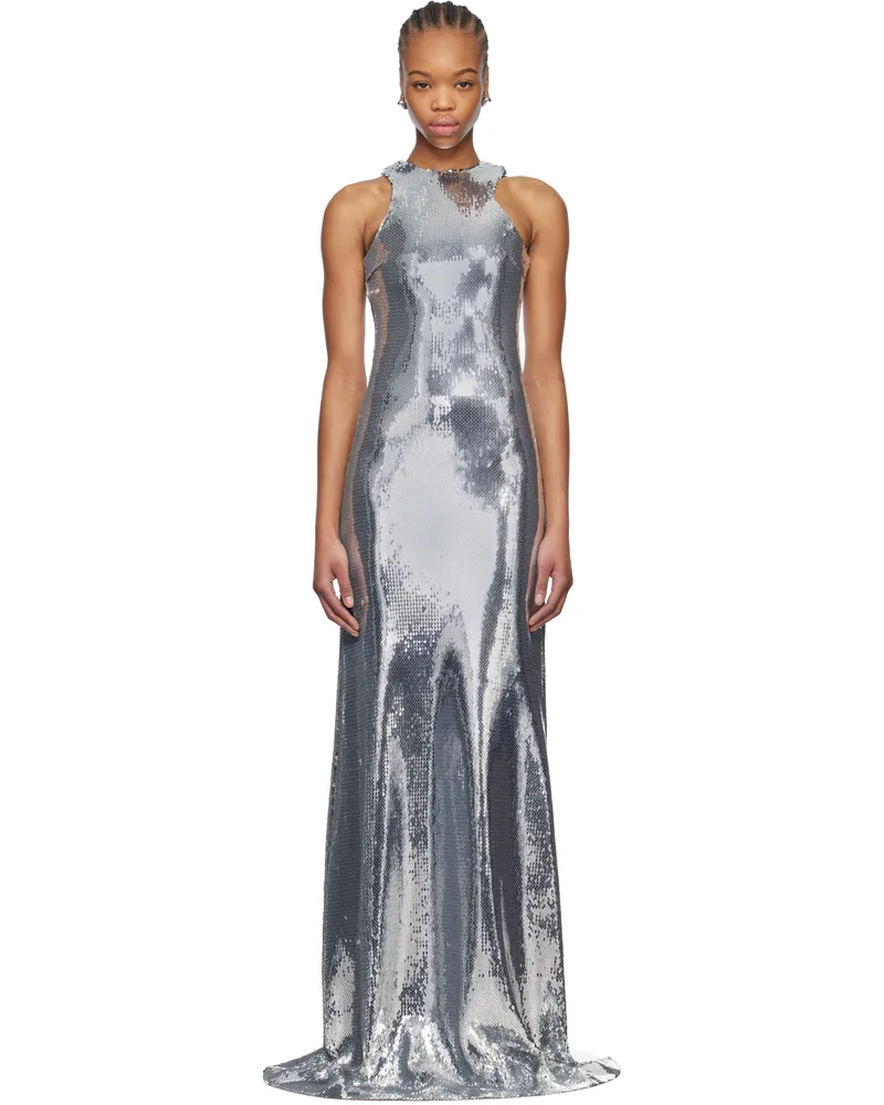 Mônot Silver Tank Top Sequin Maxi Dress Silver