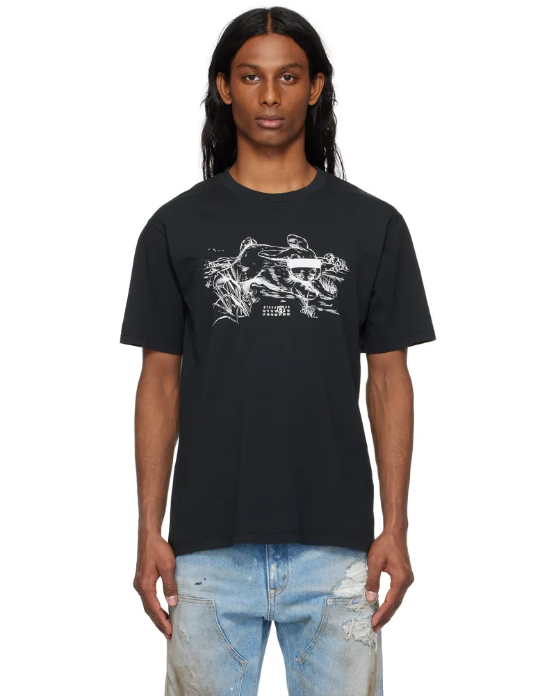 Maison Margiela Black 'Suis le lapin blanc' T-shirt 899