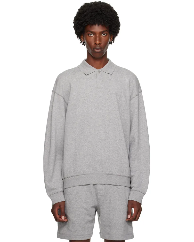 HUGO BOSS Gray Flocked Logo Polo Medium