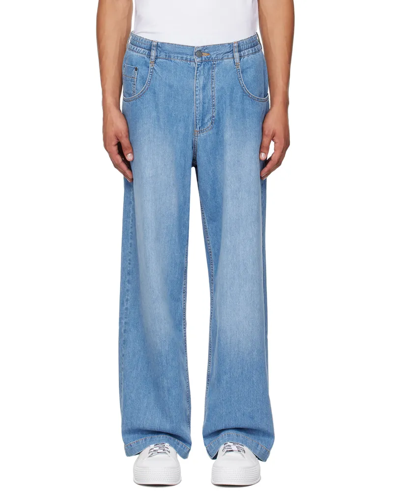 Moschino Blue Elasticized Waistband Jeans Blue