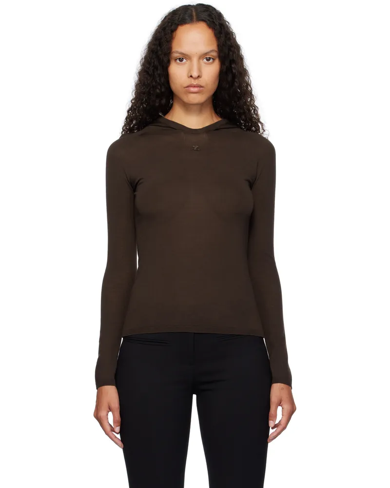 Courrèges Brown Light Knit Hoodie 1983