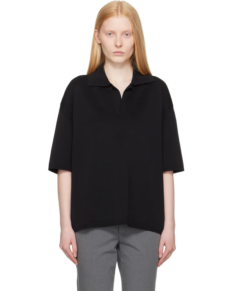 AMI Paris Black Short Sleeve Polo Wool