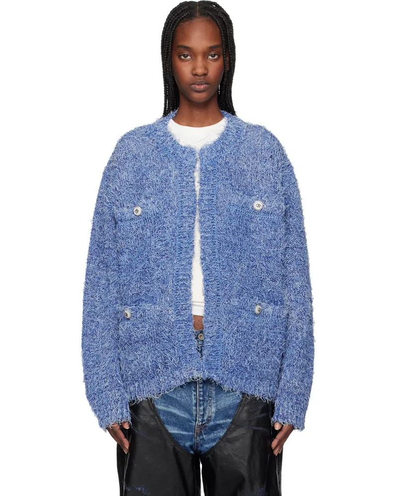 Doublet Blue Tweed Knit Cardigan Blue