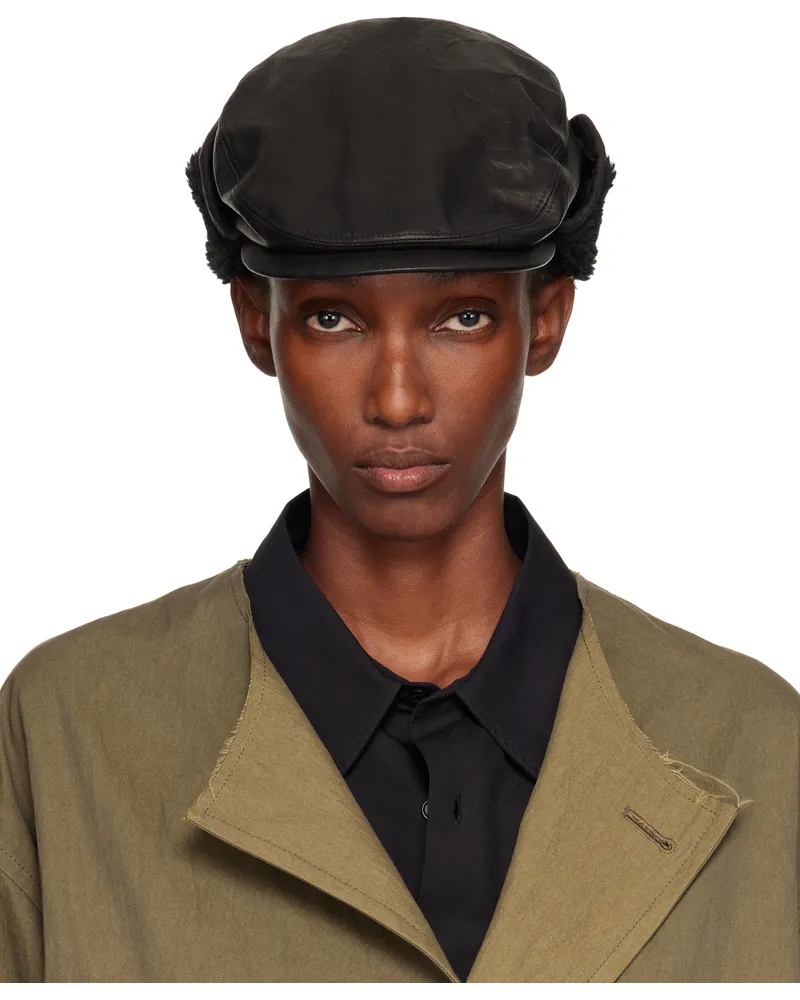 Yohji Yamamoto Black Soft Leather Ear Muff Cap 1