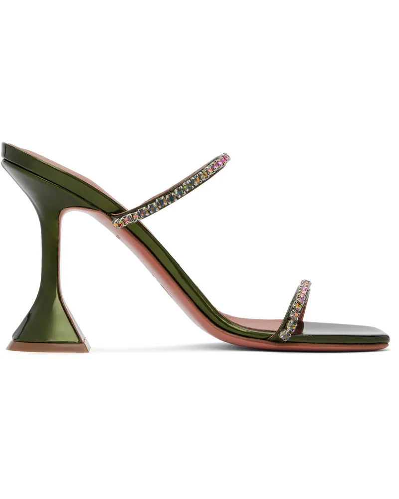Amina Muaddi Green Gilda Slipper Heeled Sandals Moss