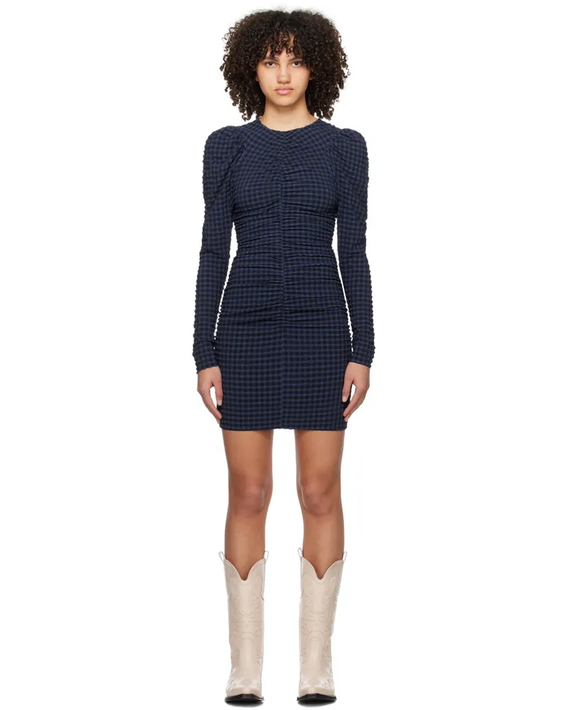 Ganni Blue & Black Ruched Minidress 081