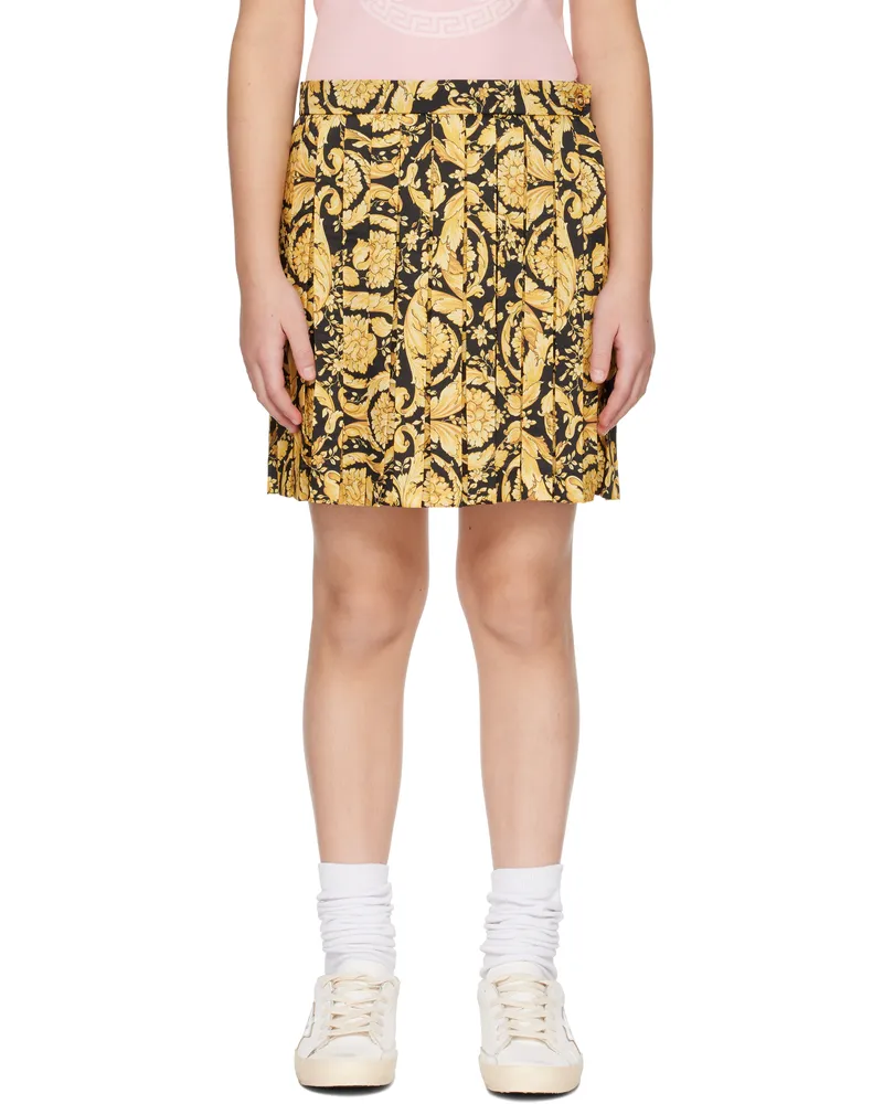 Versace Kids Black & Gold Barocco Pleated Skirt 5b000-nero+oro