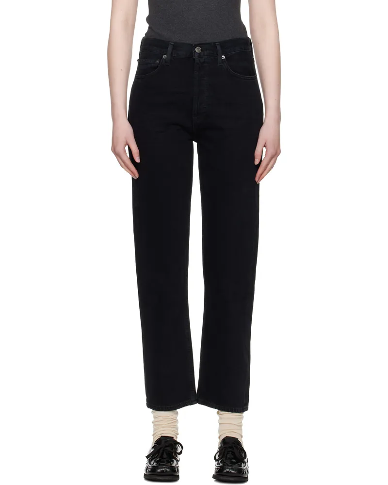 AGOLDE Black 90s Pinch Waist High Rise Straight Jeans Crushed