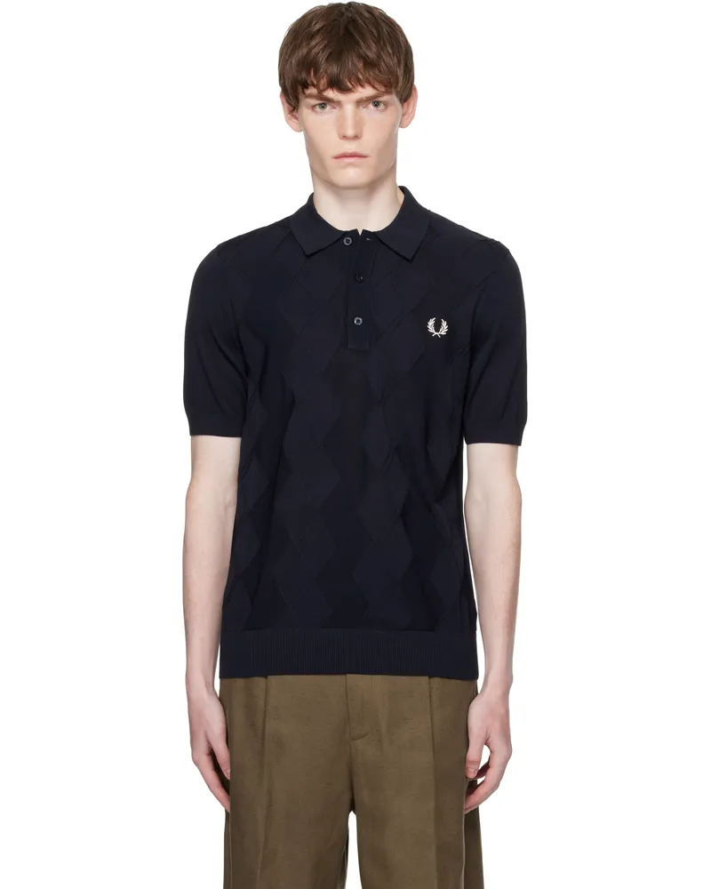 Fred Perry Navy Cable Knitted Polo 608navy
