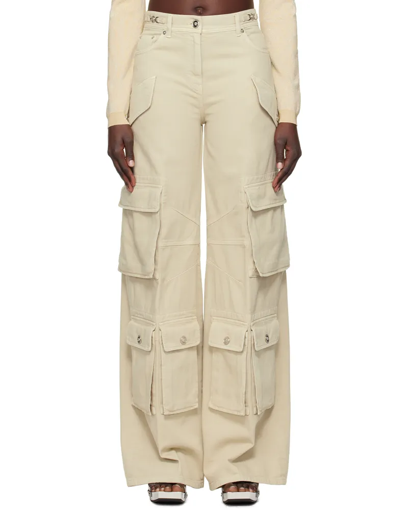 Versace Beige Medusa Denim Cargo Pants 1d780