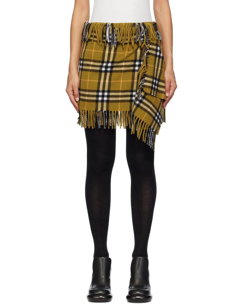 Burberry Brown Check Wool Cashmere Scarf Miniskirt Oxide