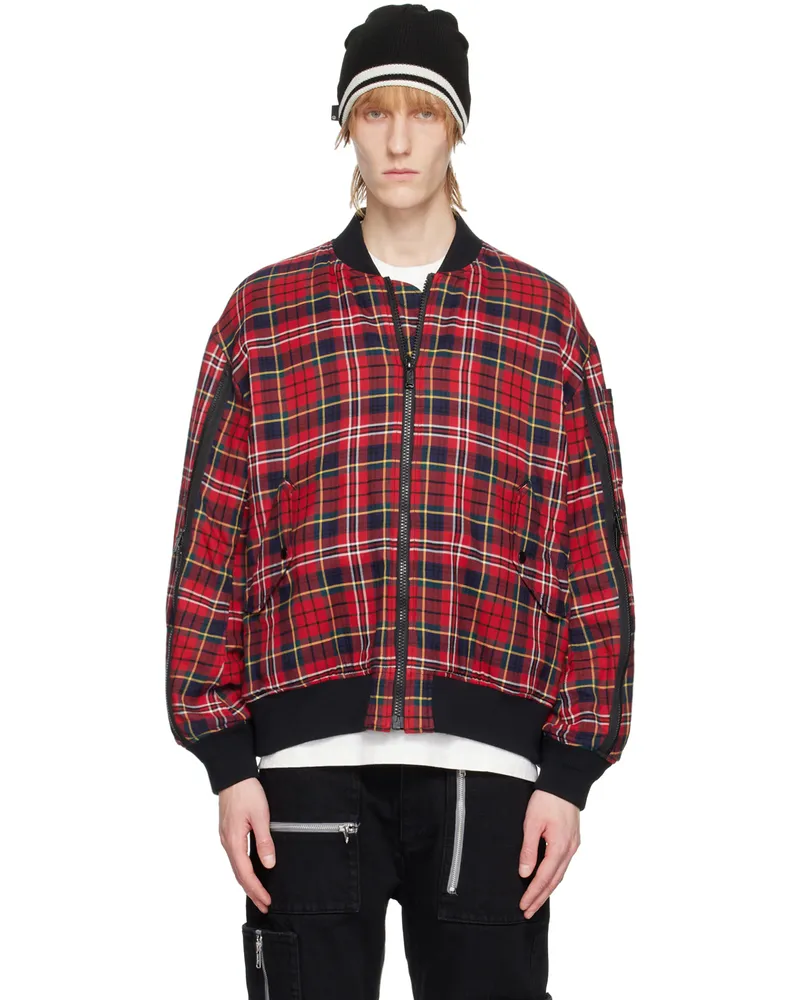 Undercover Red Check Bomber Jacket Red