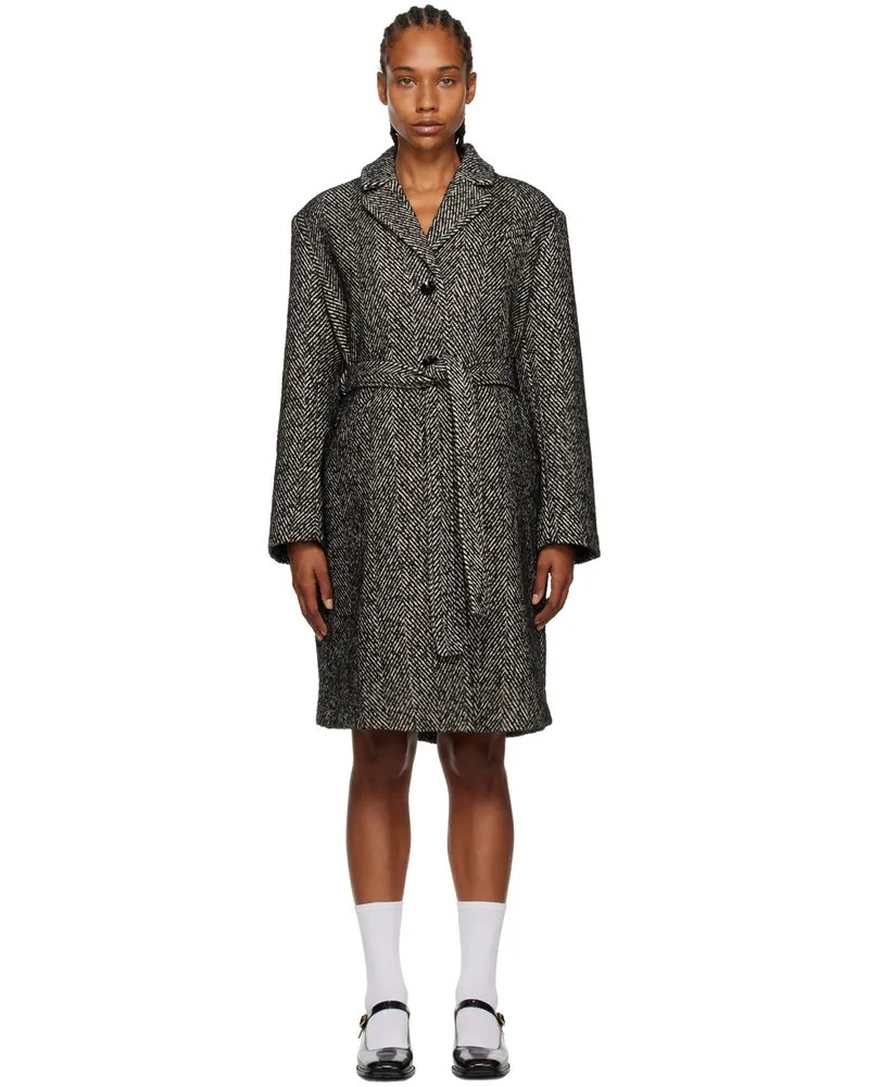 Ganni Black & White Herringbone Coat 099