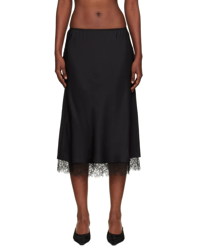 Róhe Black Lace-Trimmed Silk Midi Skirt 001_308