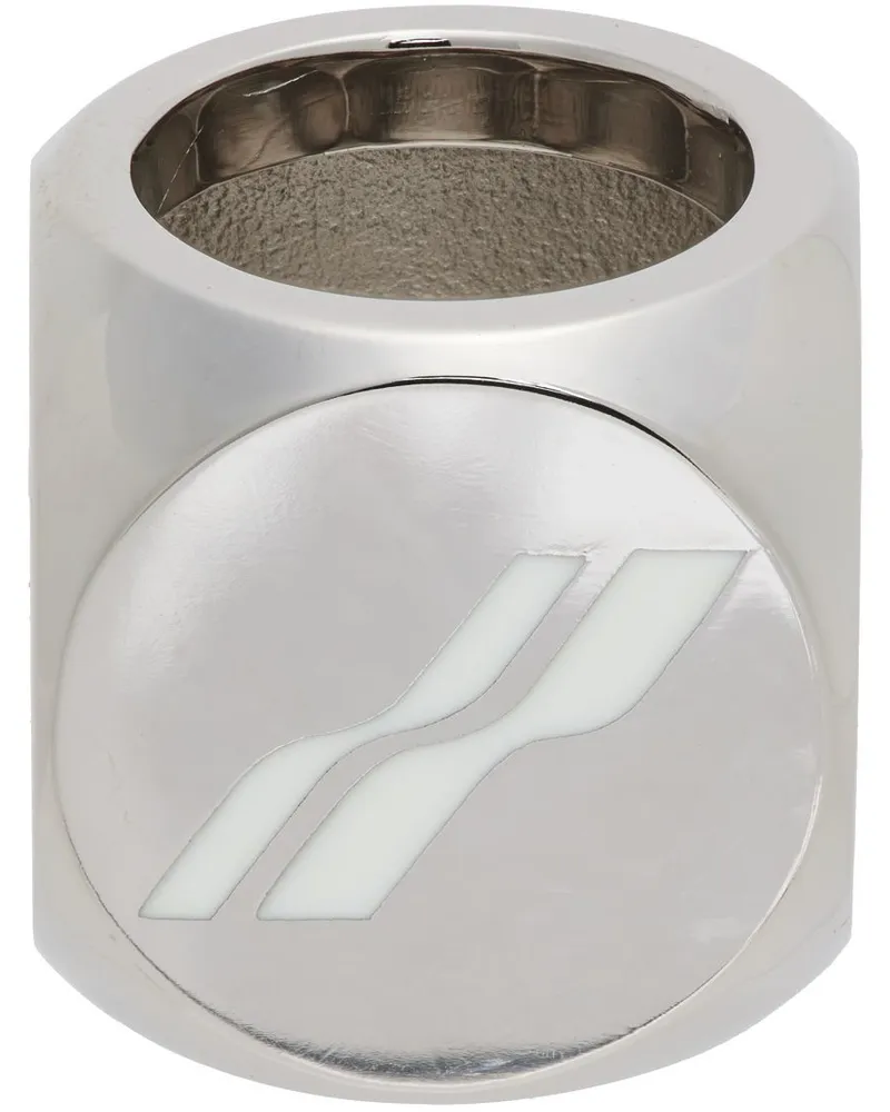 WE 11 DONE Silver & White Logo Dice Ring White