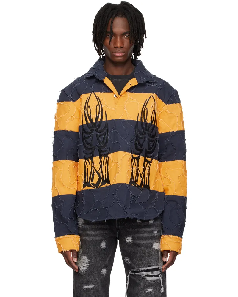 WHO DECIDES WAR Navy & Yellow Winged Rugby Polo Indigo