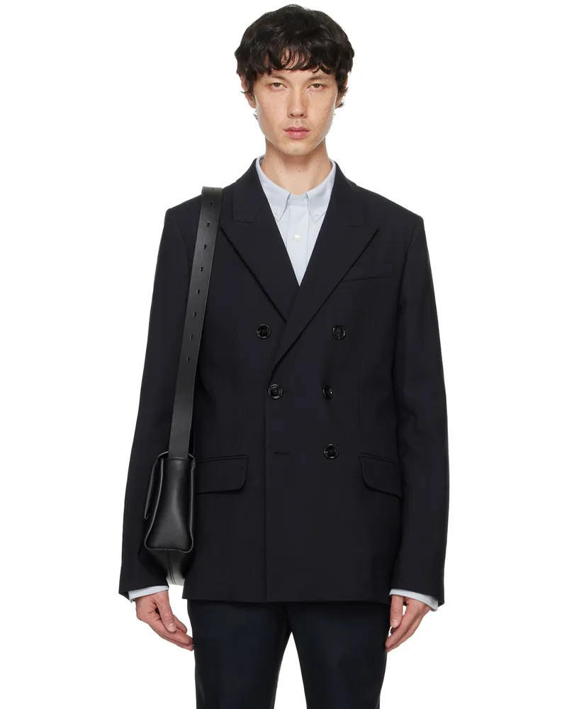 AMI Paris Navy Double-Breasted Blazer Navy