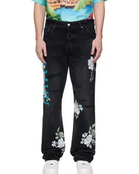 Amiri Black Embroidered Jeans Faded