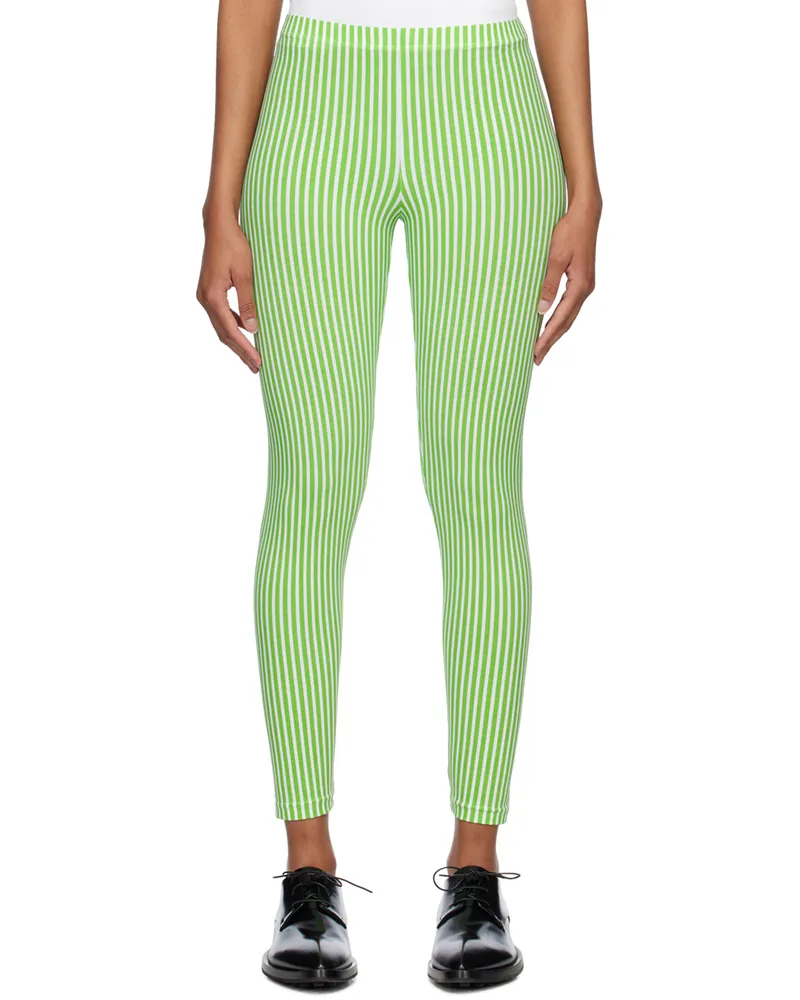 Comme des Garçons Green & White Striped Leggings 4