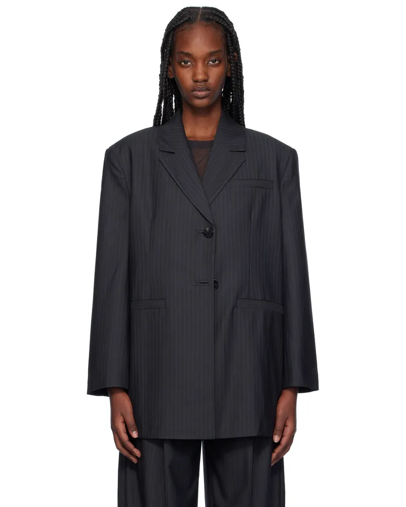 Ganni Gray Stripe Suiting Oversized Blazer 252