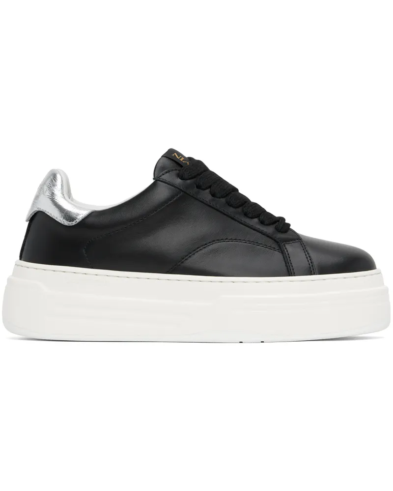 Lanvin Black & Silver DDB0 Leather Platform Sneakers 10m2