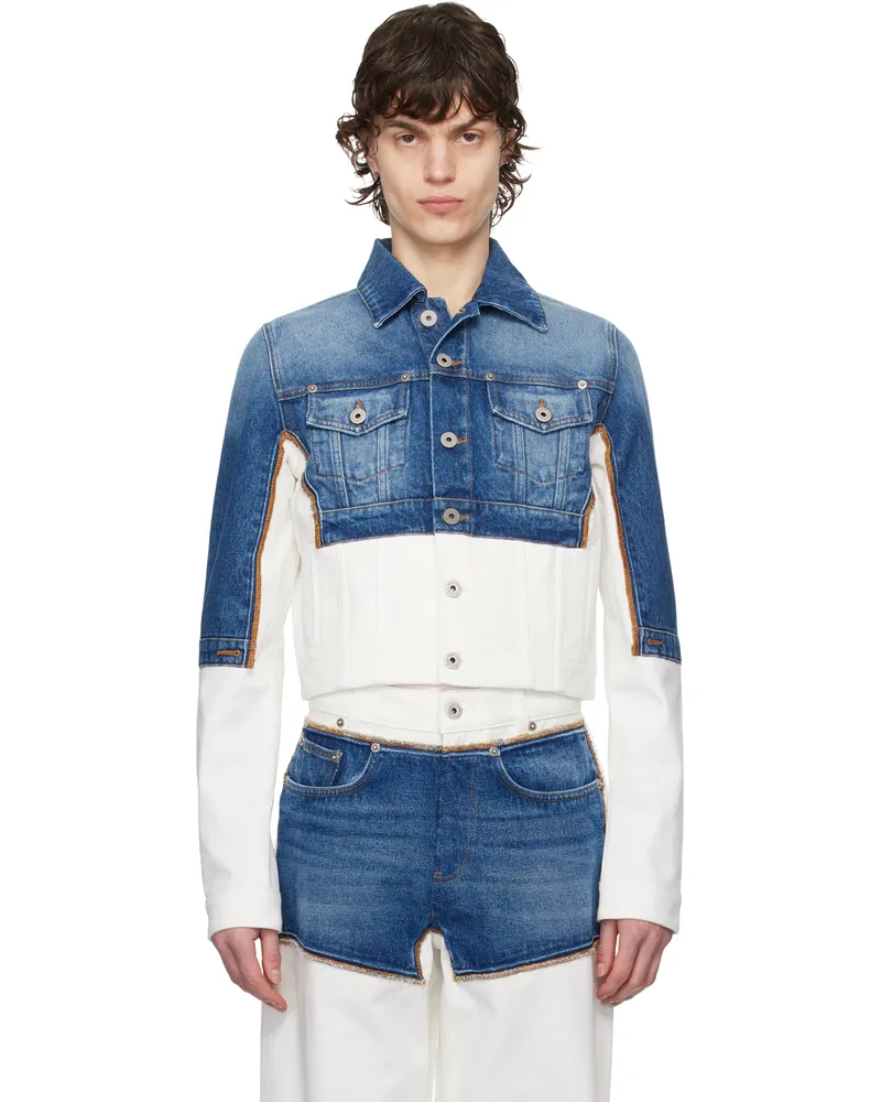 Jean Paul Gaultier Blue & White 'The Petit Grand' Denim Jacket 0357-ecru