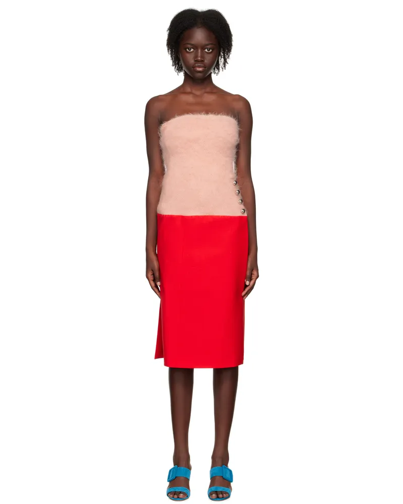 Paco Rabanne Pink & Red Paneled Midi Dress P628