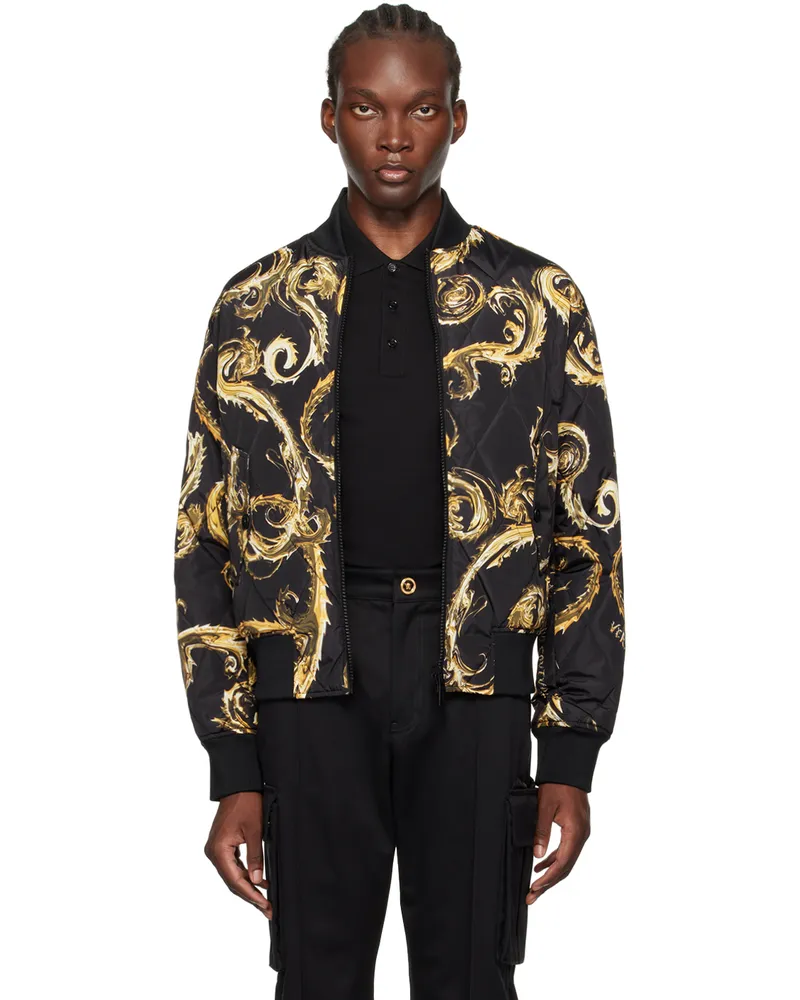 Versace Jeans Black Chromo Couture Reversible Bomber Jacket Eg89-black