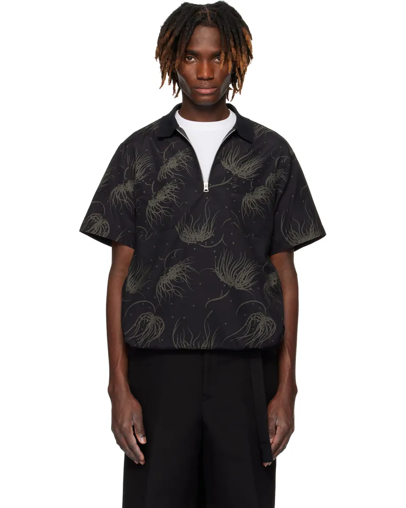 Sacai Black Dot Flower Print Polo 001