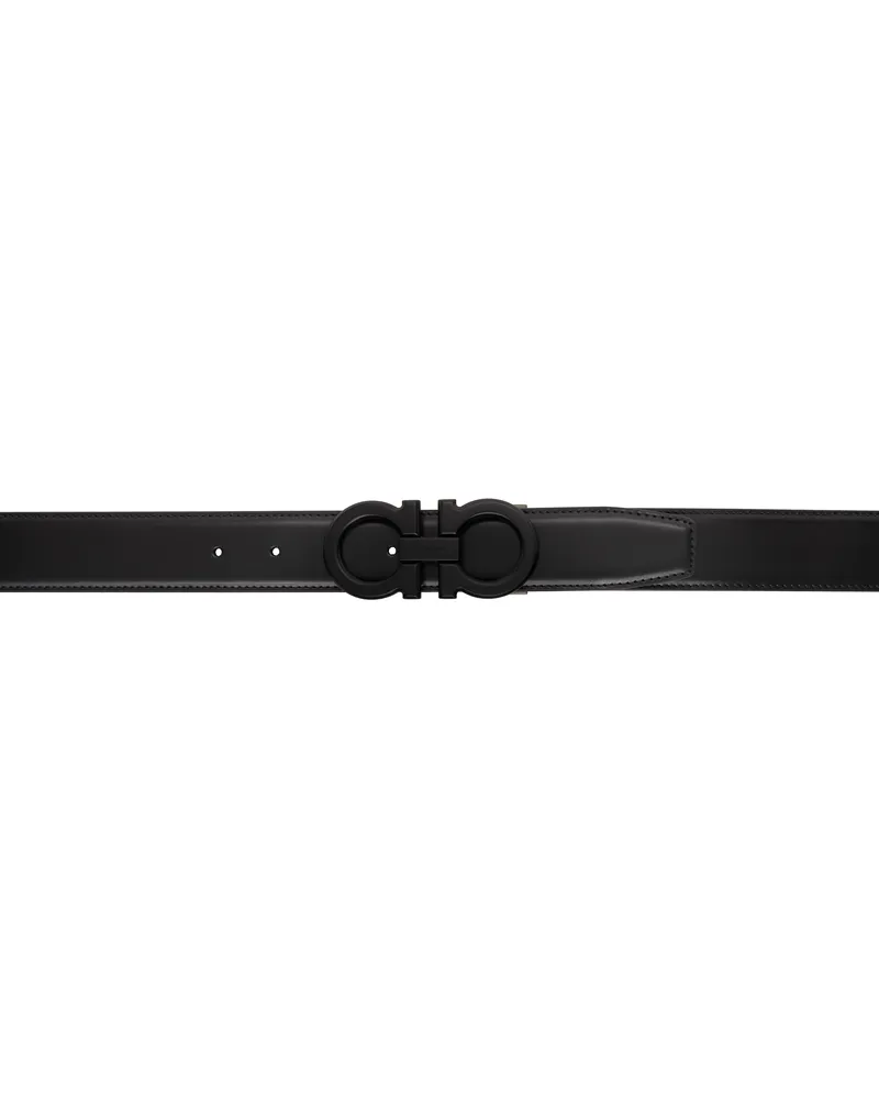 Ferragamo Black & Navy Adjustable Gancini Reversible Belt Nero