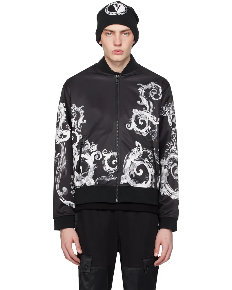 Versace Jeans Black Watercolor Couture Bomber Jacket E899